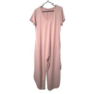 Halara V Neck Casual Flowy Short Sleeve Slit Leg Jumpsuit Romper Sz XS Womens Pi